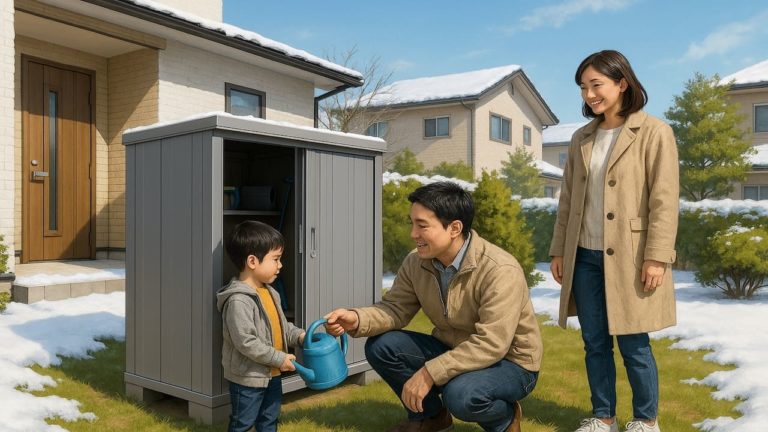 青森県の住宅に施工された屋外用物置イメージ