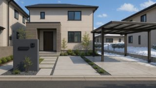 青森県の住宅に施工されたおしゃれで安い外構イメージ