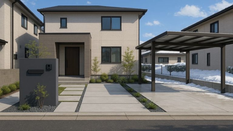 青森県の住宅に施工されたおしゃれで安い外構イメージ