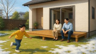 青森県の住宅に施工されたウッドデッキイメージ