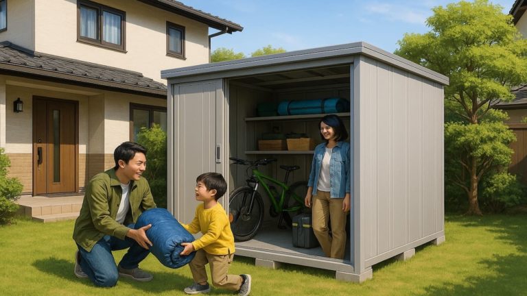 朝霞市の住宅に施工された屋外用物置イメージ