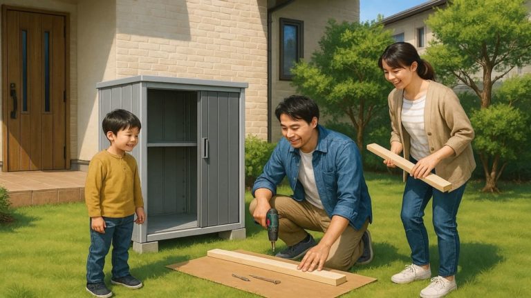 足利市の住宅に施工された屋外用物置イメージ