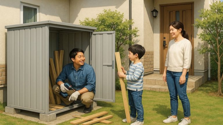 茅ヶ崎市の住宅に施工された屋外用物置イメージ