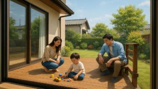 【筑紫野市】後悔しない庭リフォーム|ウッドデッキ工事の費用ガイド 筑紫野市の住宅に施工されたウッドデッキイメージ