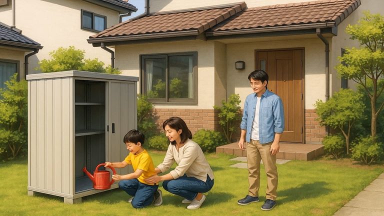 調布市の住宅に施工された屋外用物置イメージ