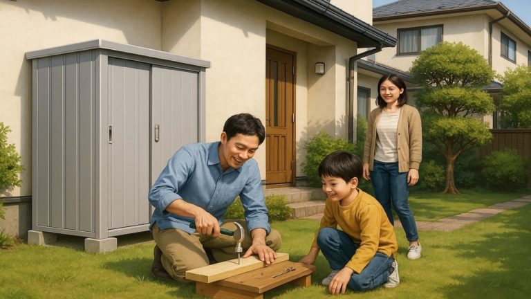 海老名市の住宅に施工された屋外用物置イメージ