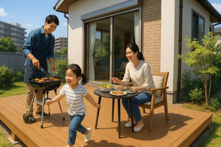 海老名市の住宅に施工されたウッドデッキイメージ