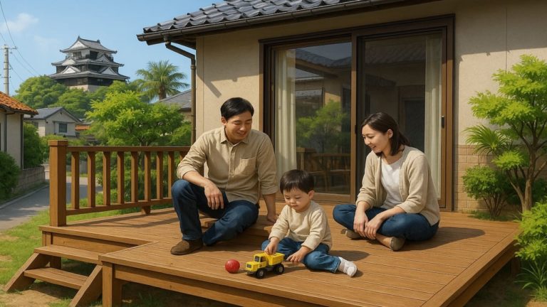 愛媛県の住宅に施工されたウッドデッキイメージ