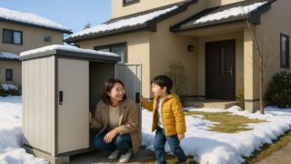 【恵庭市】物置の工事費込み価格|実際にかかる総額を整理 恵庭市の住宅に施工された屋外用物置イメージ
