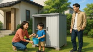 府中市の住宅に施工された屋外用物置イメージ