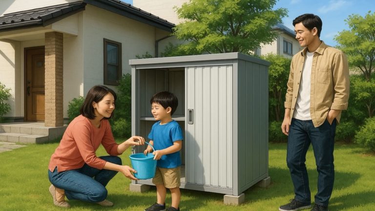 府中市の住宅に施工された屋外用物置イメージ