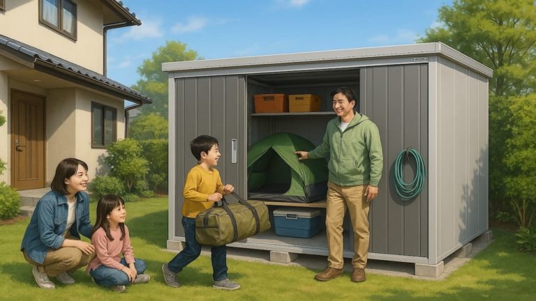 富士見市の住宅に施工された屋外用物置イメージ