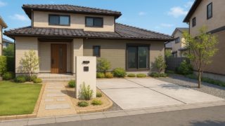 【富士宮市】外構を安くてもおしゃれに仕立てるラインの工夫 富士宮市の住宅に施工されたおしゃれで安い外構イメージ