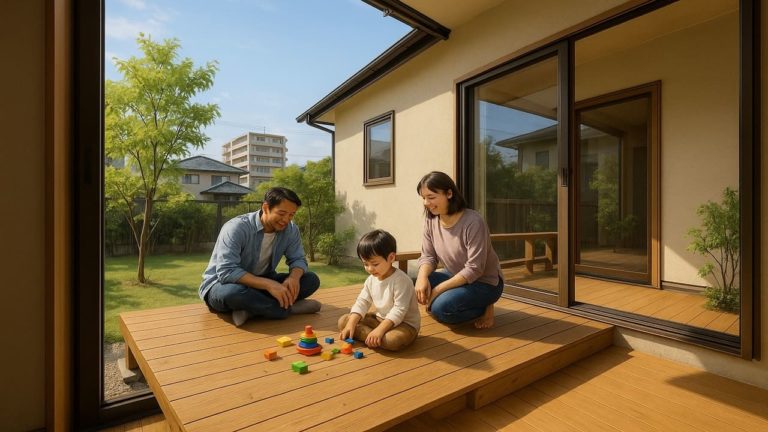 富士宮市の住宅に施工されたウッドデッキイメージ