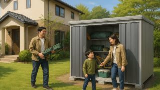 【深谷市】物置工事の相場価格|サイズ別の費用目安まとめ 深谷市の住宅に施工された屋外用物置イメージ