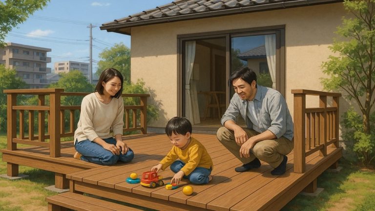 福井県の住宅に施工されたウッドデッキイメージ