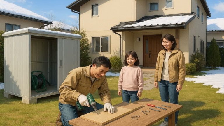 福島県の住宅に施工された屋外用物置イメージ