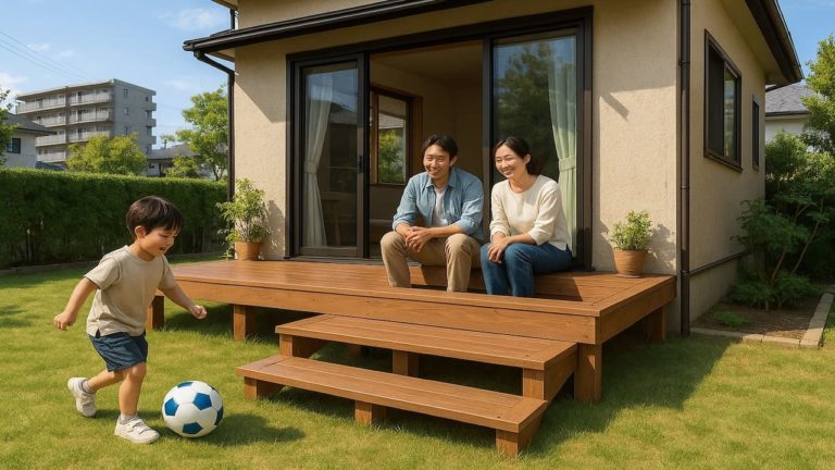 羽曳野市の住宅に施工されたウッドデッキイメージ