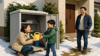 八戸市の住宅に施工された屋外用物置イメージ