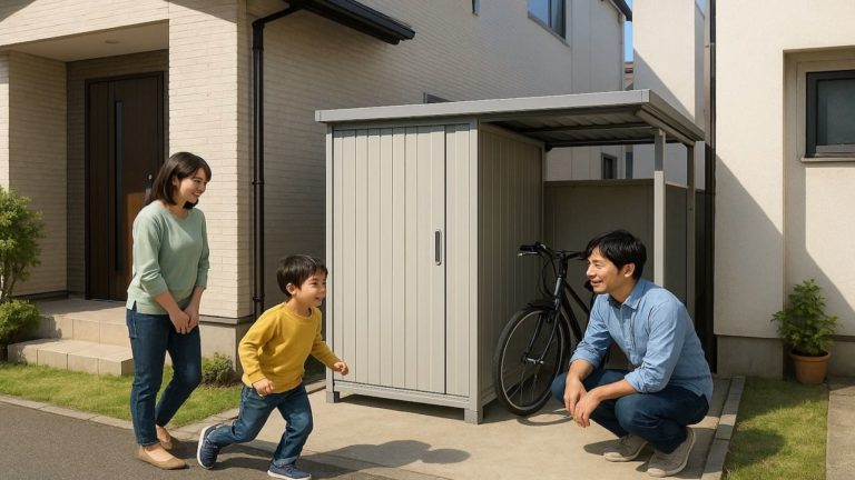 八王子市の住宅に施工された屋外用物置イメージ