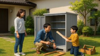 秦野市の住宅に施工された屋外用物置イメージ