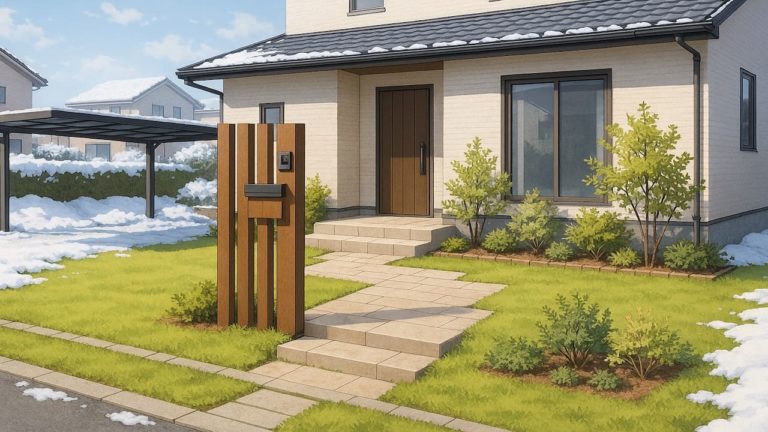 白山市の住宅に施工されたおしゃれで安い外構イメージ