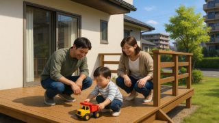 白山市の住宅に施工されたウッドデッキイメージ