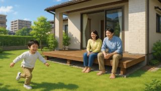 花巻市の住宅に施工されたウッドデッキイメージ