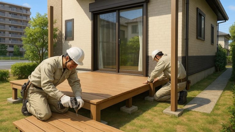 半田市の住宅に施工されたウッドデッキイメージ