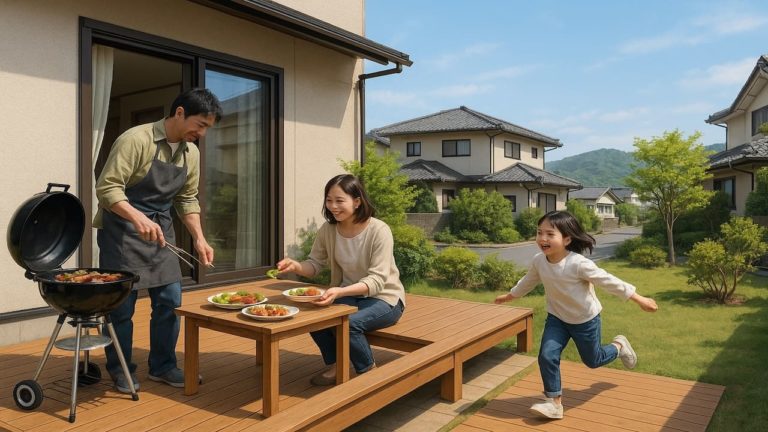 東広島市の住宅に施工されたウッドデッキイメージ