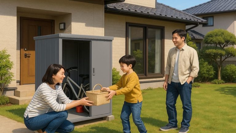 日野市の住宅に施工された屋外用物置イメージ