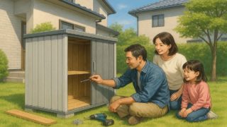 【平塚市】物置の工事相場はいくら?本体+基礎+施工の合計 平塚市の住宅に施工された屋外用物置イメージ