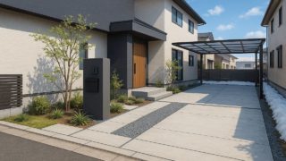 弘前市の住宅に施工されたおしゃれで安い外構イメージ