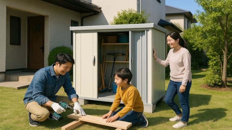 ひたちなか市の住宅に施工された屋外用物置イメージ