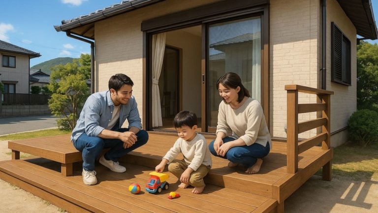 防府市の住宅に施工されたウッドデッキイメージ