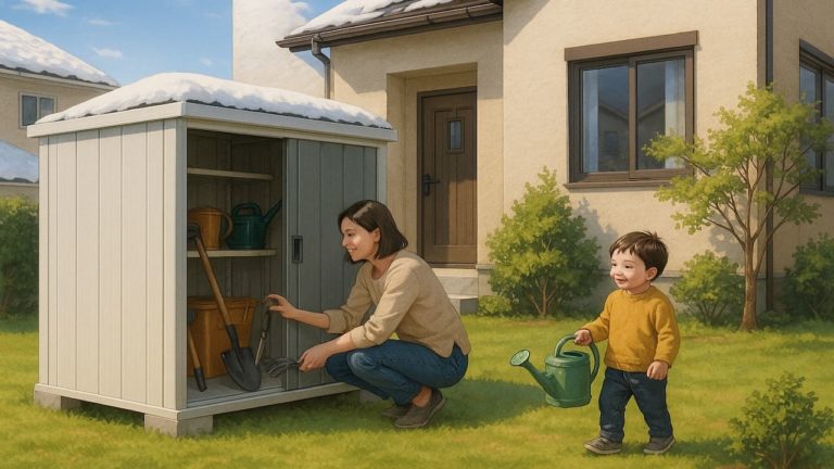 北海道の住宅に施工された屋外用物置イメージ