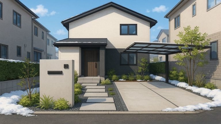 北海道の住宅に施工されたおしゃれで安い外構イメージ