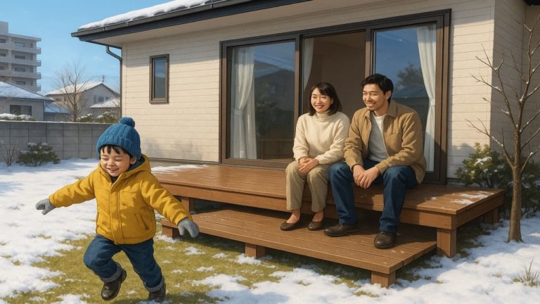 北海道の住宅に施工されたウッドデッキイメージ