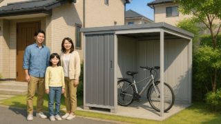 【市原市】おしゃれ物置の工事費用と特徴|庭に映える収納プラン 市原市の住宅に施工された屋外用物置イメージ