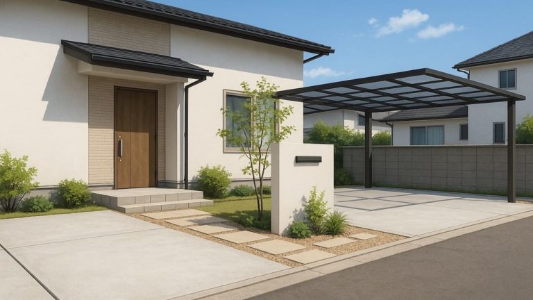 一宮市の住宅に施工されたおしゃれで安い外構イメージ