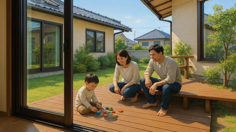 飯塚市の住宅に施工されたウッドデッキイメージ