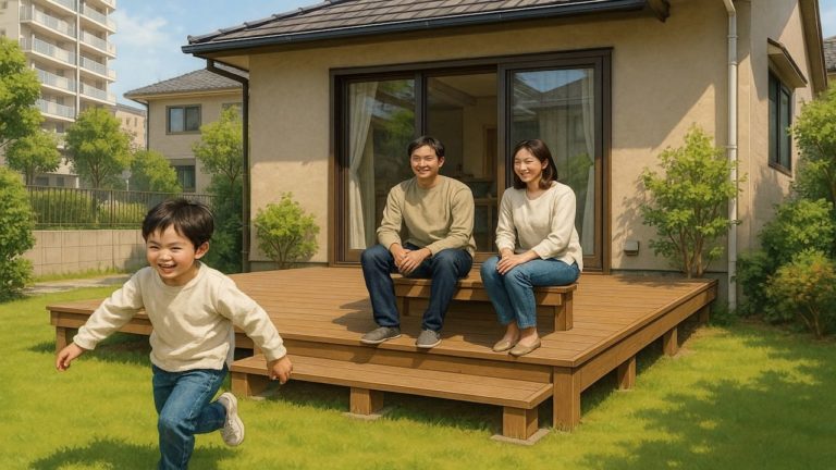 池田市の住宅に施工されたウッドデッキイメージ