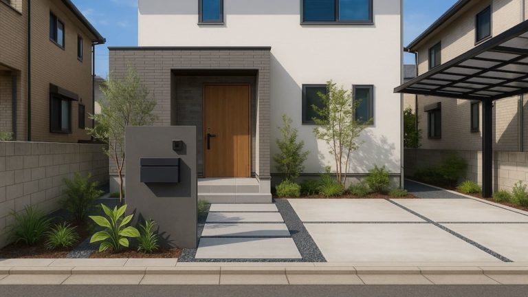 生駒市の住宅に施工されたおしゃれで安い外構イメージ