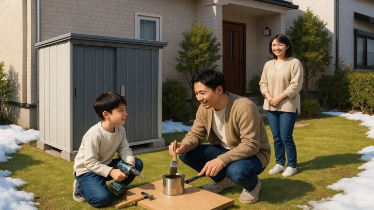 射水市の住宅に施工された屋外用物置イメージ