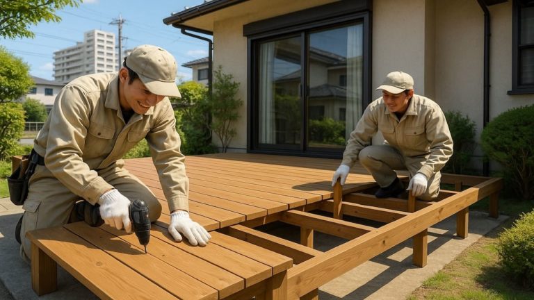 稲沢市の住宅に施工されたウッドデッキイメージ