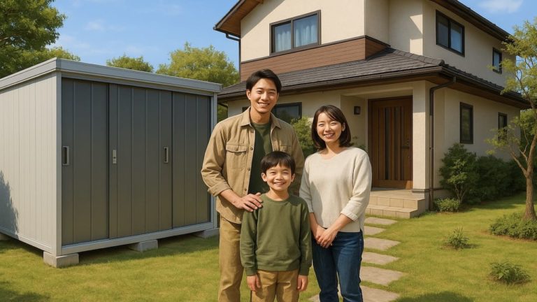 入間市の住宅に施工された屋外用物置イメージ