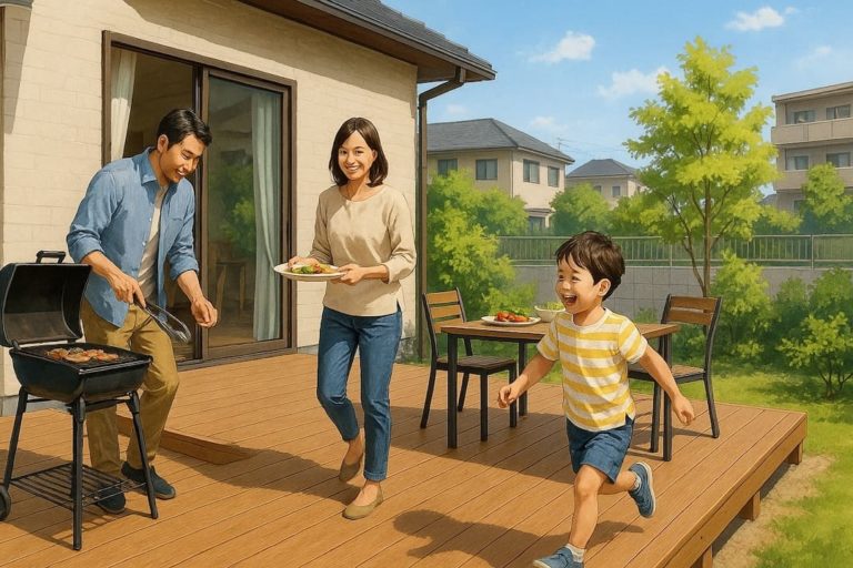 伊勢原市の住宅に施工されたウッドデッキイメージ