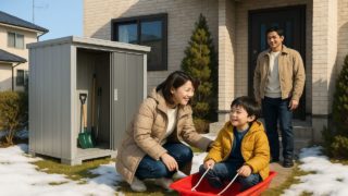 石狩市の住宅に施工された屋外用物置イメージ