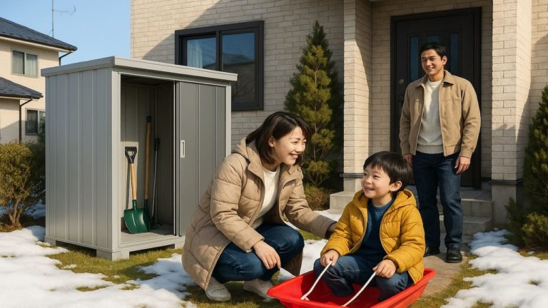 石狩市の住宅に施工された屋外用物置イメージ