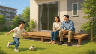 石狩市の住宅に施工されたウッドデッキイメージ